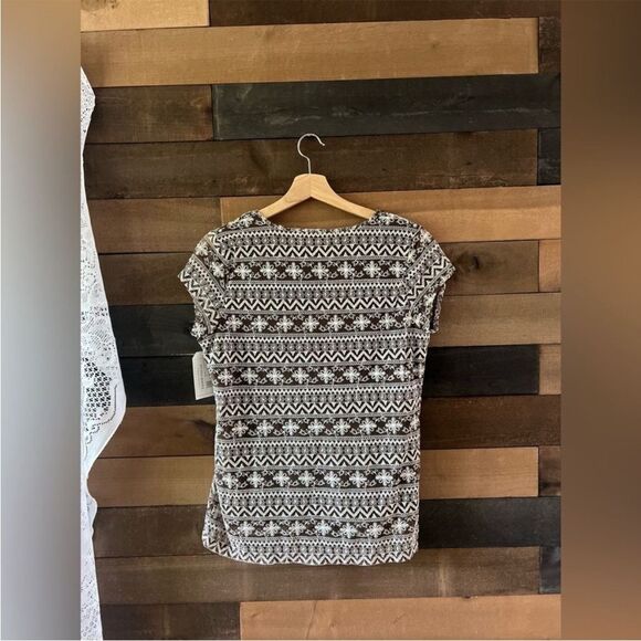 Y2K 2000s Liz Claiborne Floral Embroidered Lace Brown Layered Short Sleeve Top - Picture 11 of 11